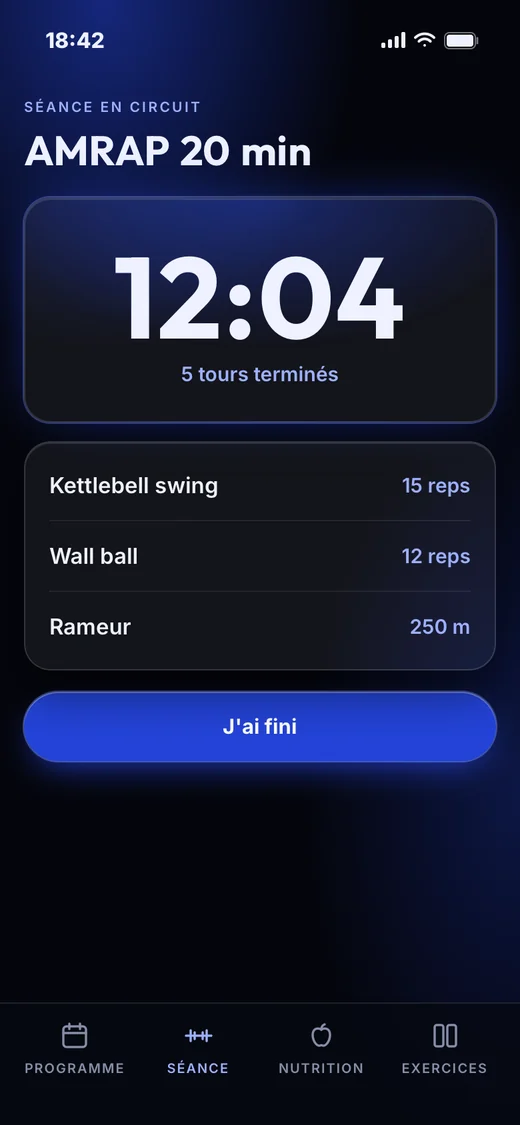 Une séance en circuit, AMRAP 20 min