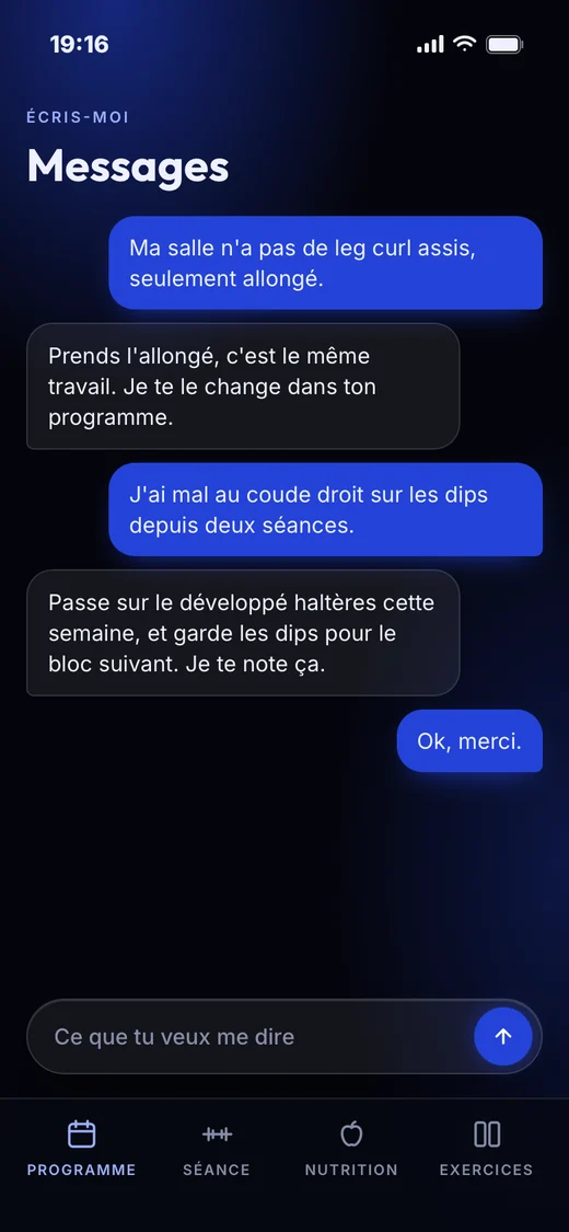 La messagerie de l'app